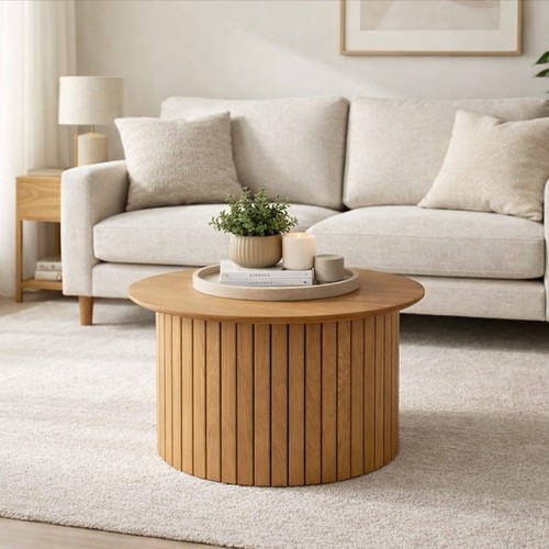 Oak finish round - round, coffee