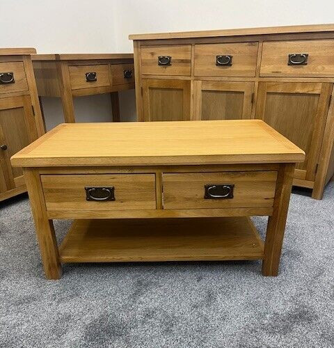 Oak coffee table with drawers - coffee,