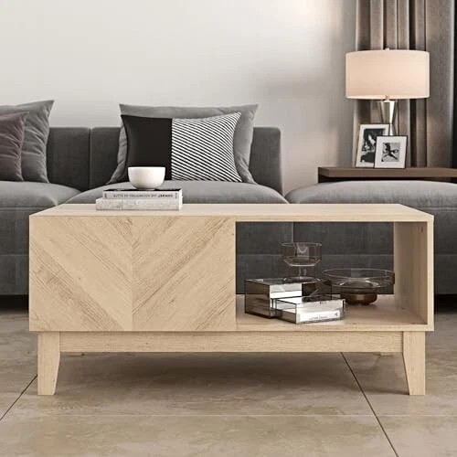 Oak coffee table with under - coffee,
