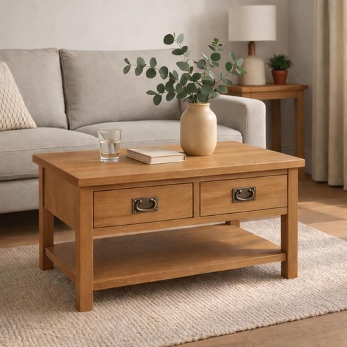 Oak coffee table with drawers - oak,